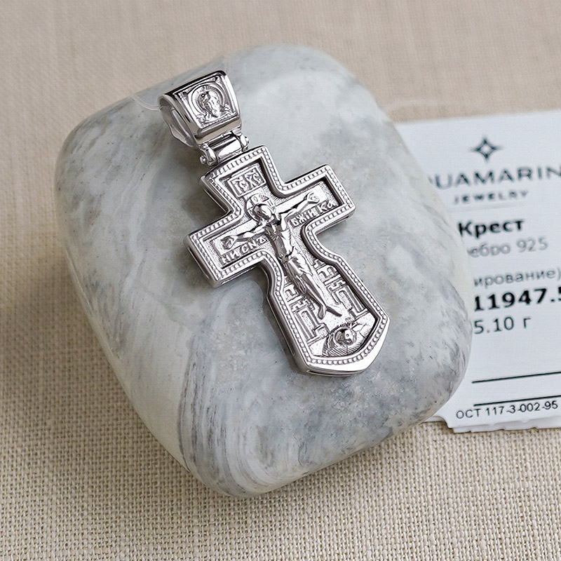 Серебряный крестик 11947АКВ, взрослый фото 5