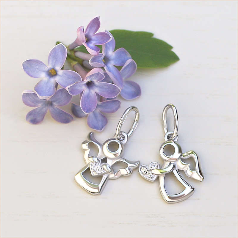 Серебряная подвеска ангелочек с фианитом 23184АКВ фото 4