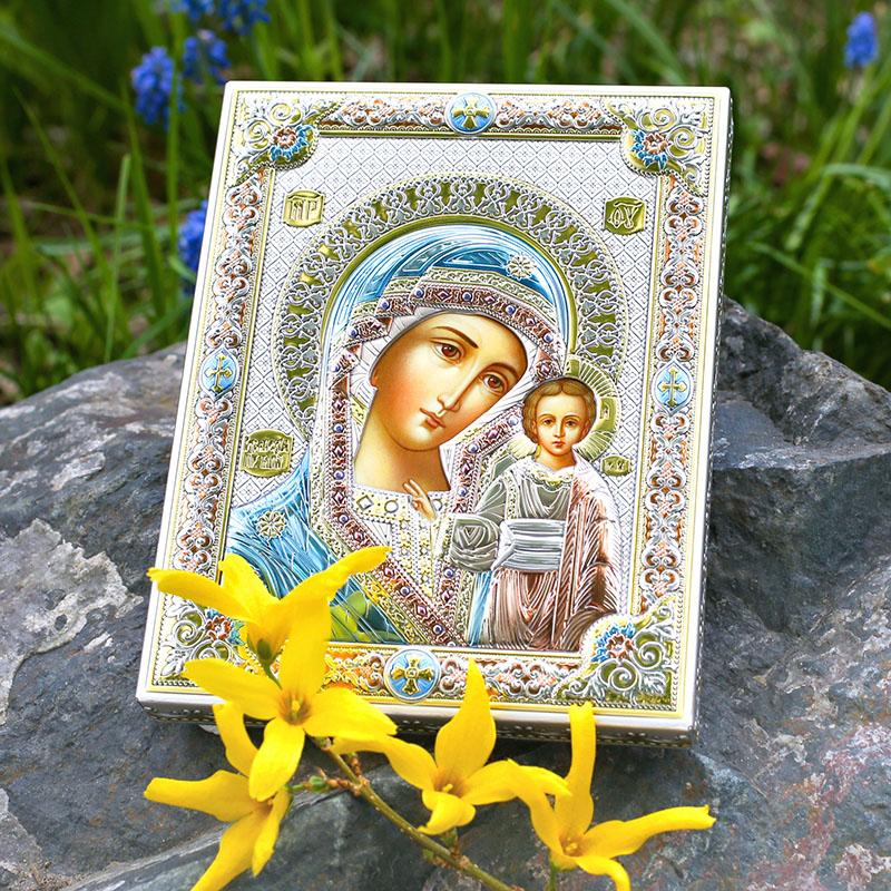 Посеребренная икона "Казанская Божья Матерь" фото 1