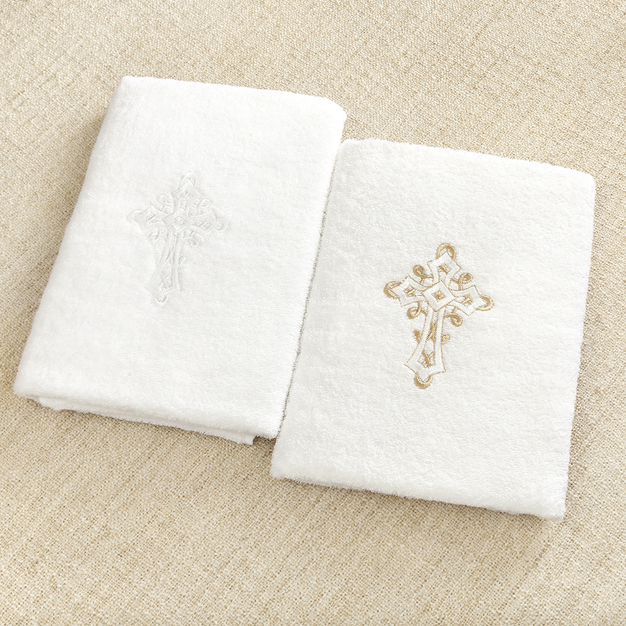 Махровое крестильное полотенце "Крест с завитками" фото 3