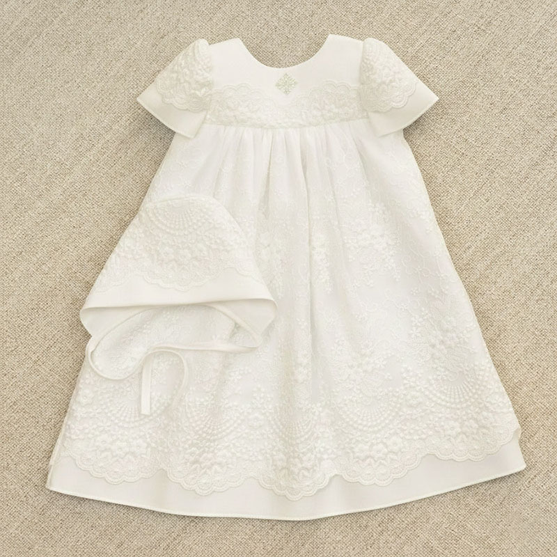 Крестильное платье "Молочный жемчуг" с чепчиком фото 1