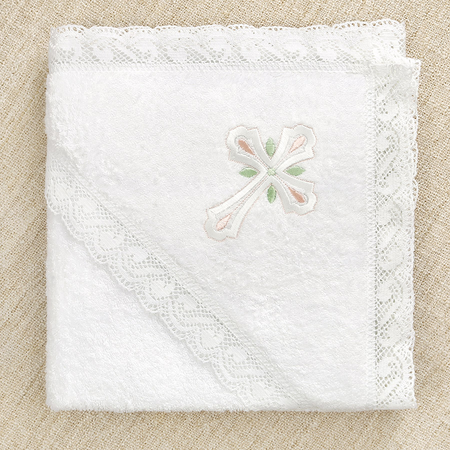 Кружевное полотенце для крещения "Крестик с листочками" фото 3