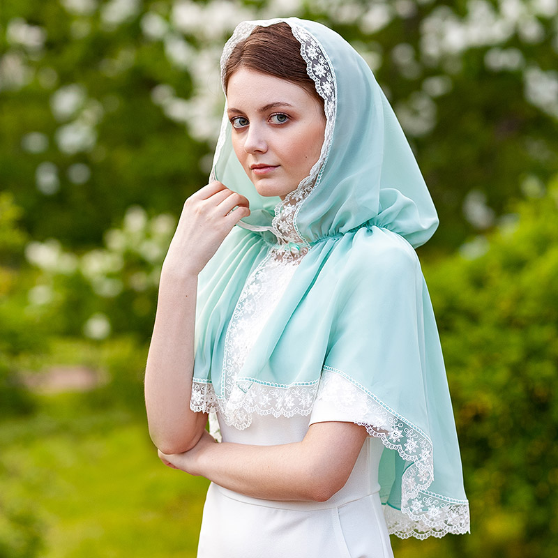 Мятный платок с капюшоном "Арина" женский фото 1