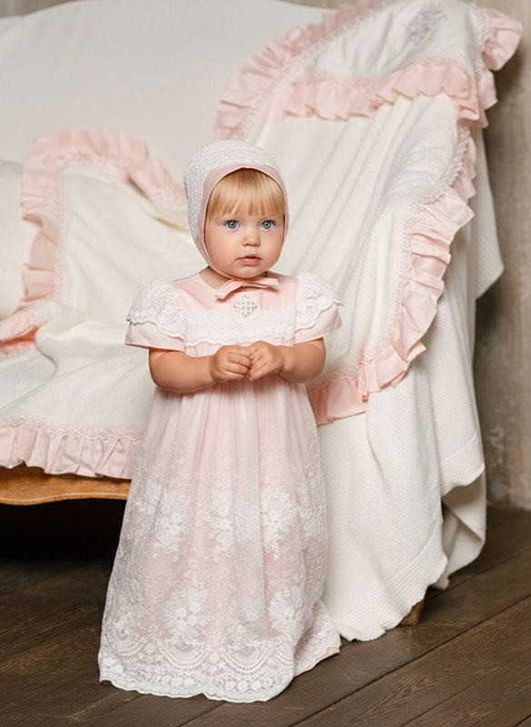 Крестильный комплект "Розовый жемчуг" для девочки с крыжмой фото 1