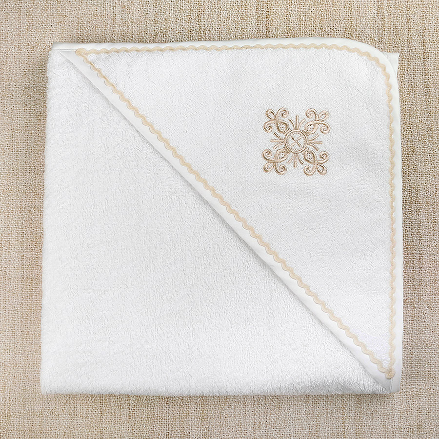 Фото товара "Крестильное полотенце с уголком "Бежевый вьюнчик"" при наведении