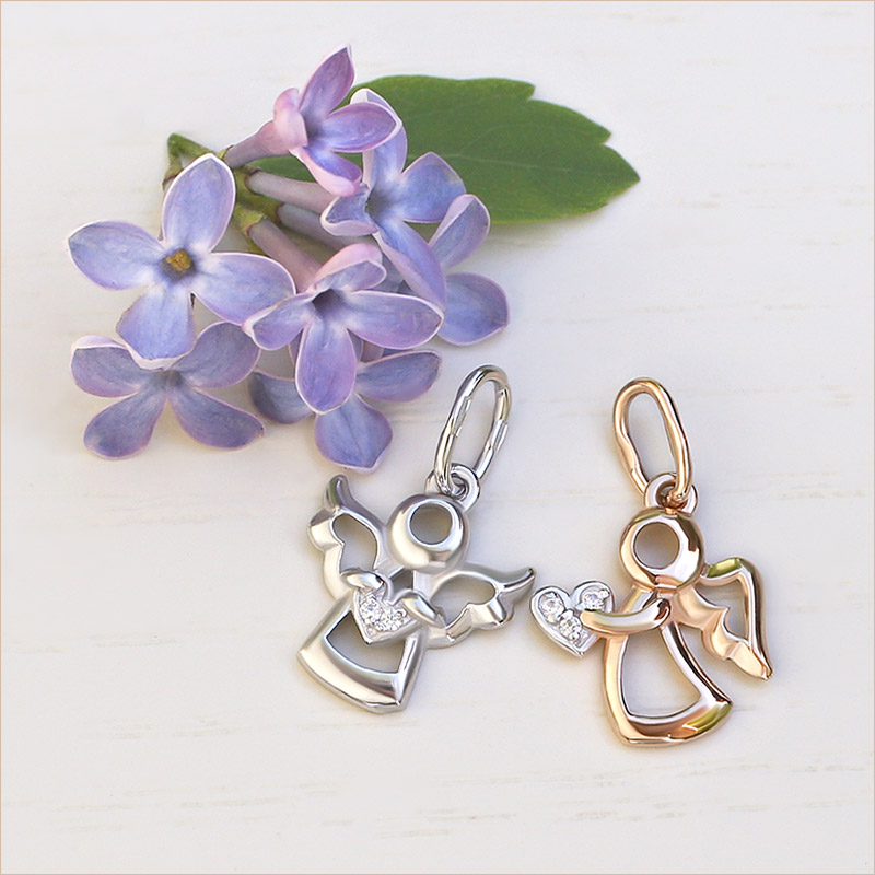 Серебряная подвеска ангелочек с фианитом 23184АКВ фото 5