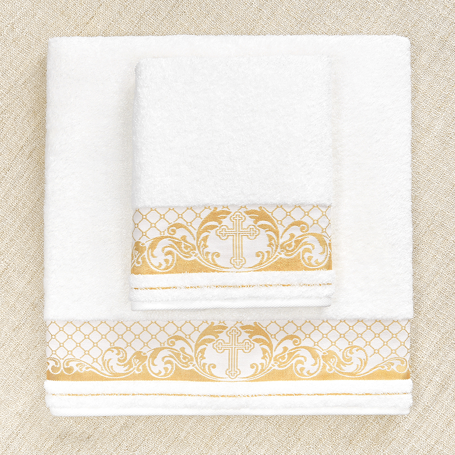 Махровое полотенце для крещения с золотым бордюром фото 2