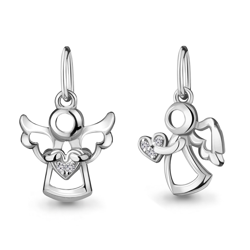 Серебряная подвеска ангелочек с фианитом 23184АКВ фото 2