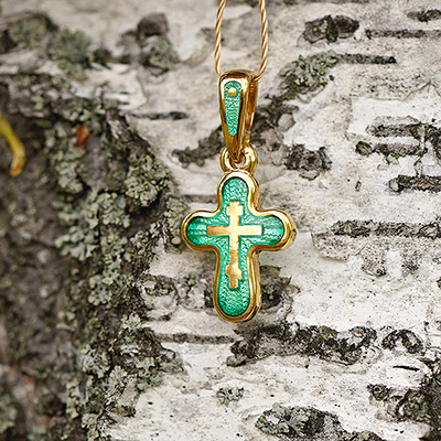 Позолоченный крестик КРЭ13 зеленая эмаль - миниатюра фотографии товара в каталоге ЛиноБамбино