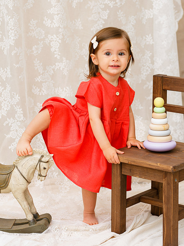 Льняное платье с шортами Милаша коралл фото 5