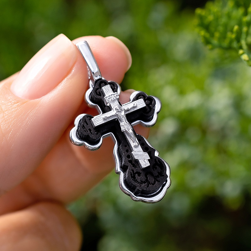 Серебряный крестик 14836АКВ, взрослый фото 3