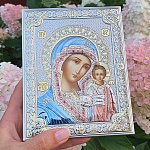 Посеребренная икона "Казанская Божья Матерь"